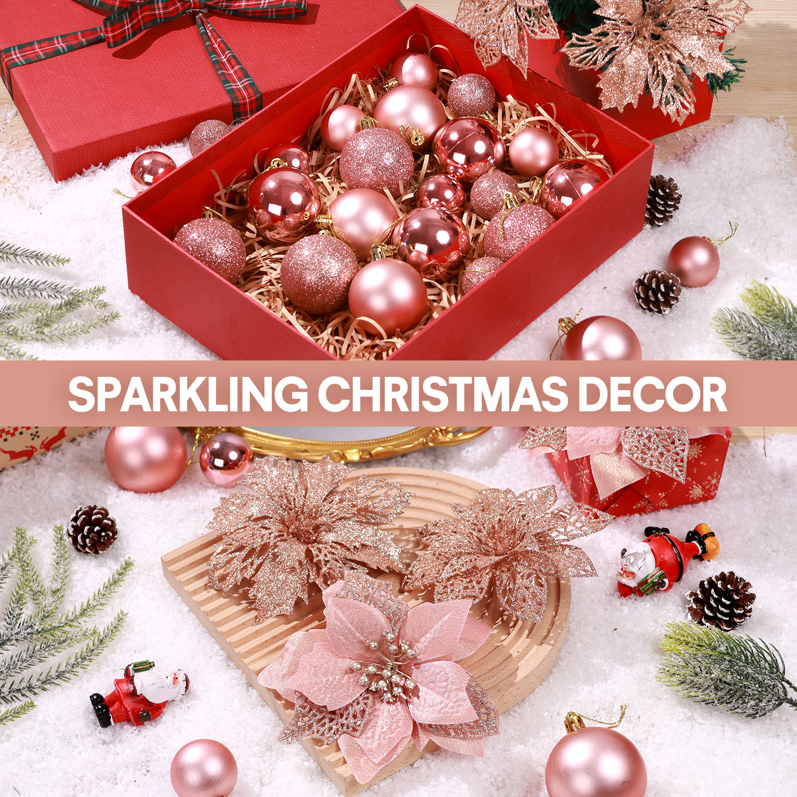 Ayieyill 92-Piece Christmas Tree Ornament Set, Rose Gold photo 6