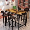 thumbnail image 1 of Lamerge Bar Dining Table Set for 4 Industrial Pub Table and Chairs, Kitchen Counter Height Table & 4 PU Leather Upholstered Stools with Backrest Space-Saving Dining Room Table Set for Small Space, 1 of 8