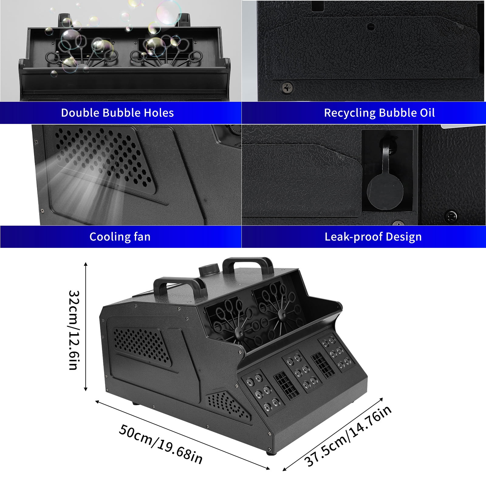 2000W Fog Bubble Machine, 3 in 1 Fog Machine with 2 Bubble Fans, 7 CH RGB 18 LED RGBW Lights Smoke Bubble Machine for Wedding, Birthday, Halloween, DJ Party, Stage