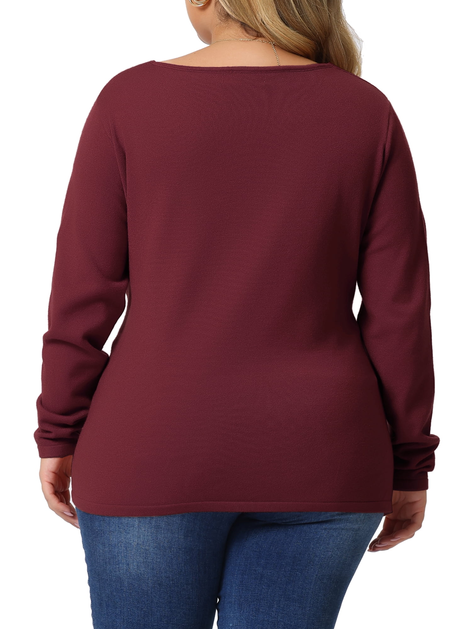 Unique Bargains Women's Plus Size Knitted Deep V Neck Wrap Criss Cross Cable Knit Sweater 2X Red