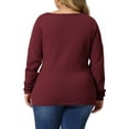 thumbnail image 3 of Unique Bargains Women's Plus Size Knitted Deep V Neck Wrap Criss Cross Cable Knit Sweater 1X Red, 3 of 6