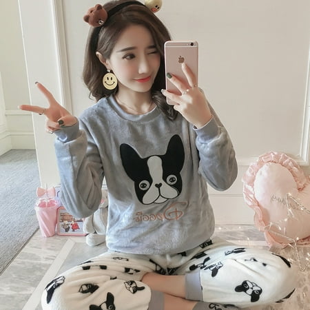 

Ladies Pyjama Women Winter Flannel Pajama Set Fleece Pajamas Sleepwear Thick Warm Velvet Female Homewear Suit Cute Sweet Pijama