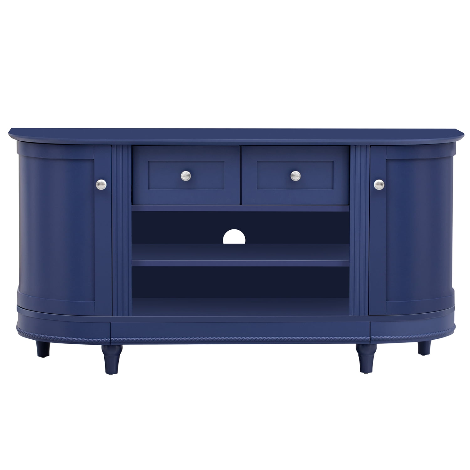 Kadyn TV Stand, Modern Entertainment Center with 2 Curved Doors, Adjustable Panels and Open Style Cabinet, MDF TV Cabinet for TV up to 46", Navy