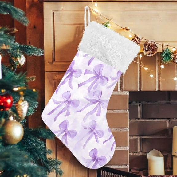 Ryvnso Christmas Stockings Watercolor Bow Purple 17.7" Large Stocking Decoration 1 Pack