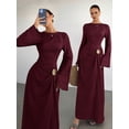 thumbnail image 4 of Burgundy Twist Front Flare Long Sleeve Maxi Dress With Ornamental Buckle, 4 of 30