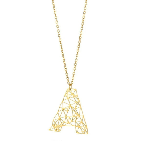 HIJONES Hollowed Large Initial Letters Necklace for Women Stainless Steel A to Z Alphabet Pendant Charm with Chain Gold Plated A