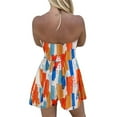 thumbnail image 3 of Summer Strapless Romper for Women Casual Graphic Print Short Jumpsuit with Pocket Stretchy Wide Leg Onesie Playsuit, Orange, L, 3 of 7