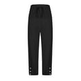 thumbnail image 6 of Htigea Clearance Women's Capri Pants High Waist Drawstring Bottom with Button Loose Casual Trouser with Pockets under 10 dollars Black 2XL, 6 of 7
