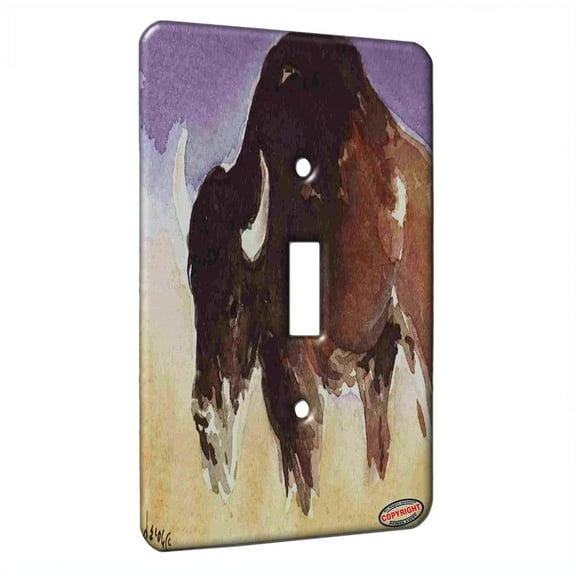 KuzmarK™ Single Gang Toggle Switch Wall Plate - American Bison Buffalo Matriarch Wildlife Art by Denise Every