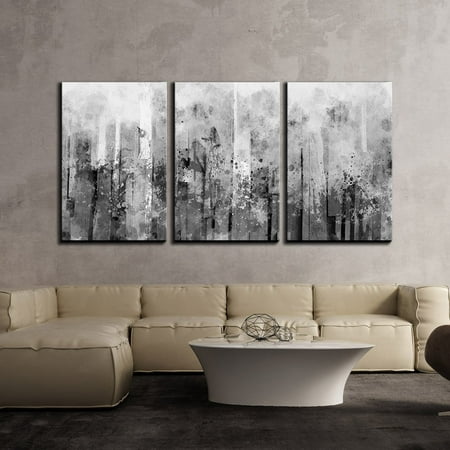 wall26 3 Piece Canvas Wall Art - Abstract Black and White Splash Artwork - Modern Home Decor Stretched and Framed Ready to Hang - 24