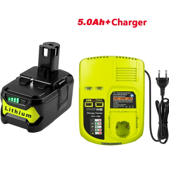 Vanon For Ryobi P108 P105 18V 5.0Ah One Plus High Capacity Lithium Battery and P117 Charger