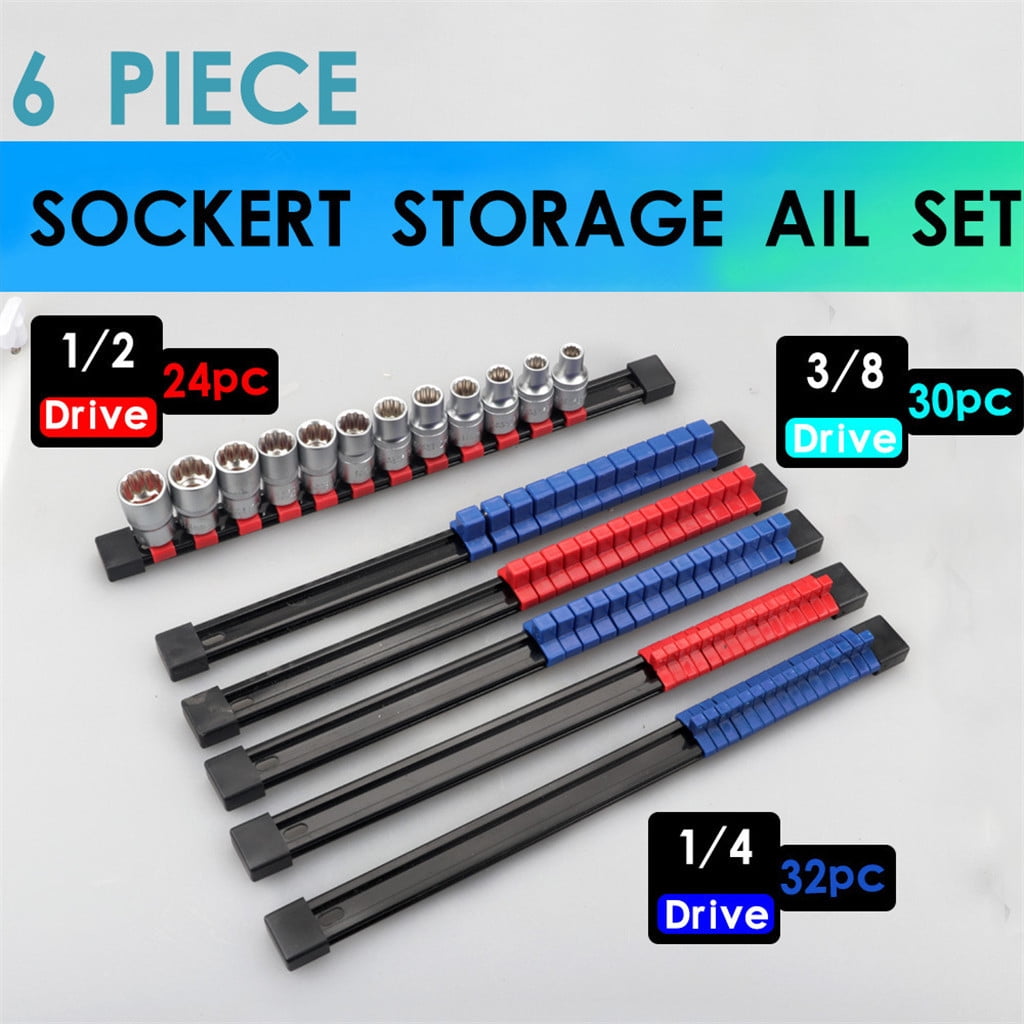 Details about   6PC GOLIATH INDUSTRIAL MOUNTABLE SOCKET RAIL RACK HOLDER ORGANIZER 1/4 3/8 1/2 A