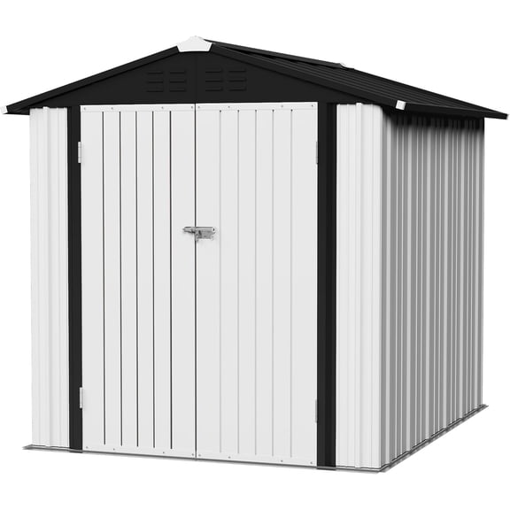 6x8 FT Storage Shed Waterproof Metal Garden Shed with Lockable Door Utility Tool Shed Outdoor Storage for Backyard, Patio and Lawn, White
