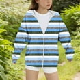 thumbnail image 5 of SELONE Girls Lightweight Hooded Jackets with Pockets Hooded Fleece Lightweight Zipper Striped Long Sleeve Fall Winter Coats Blue 4-5Years, 5 of 5