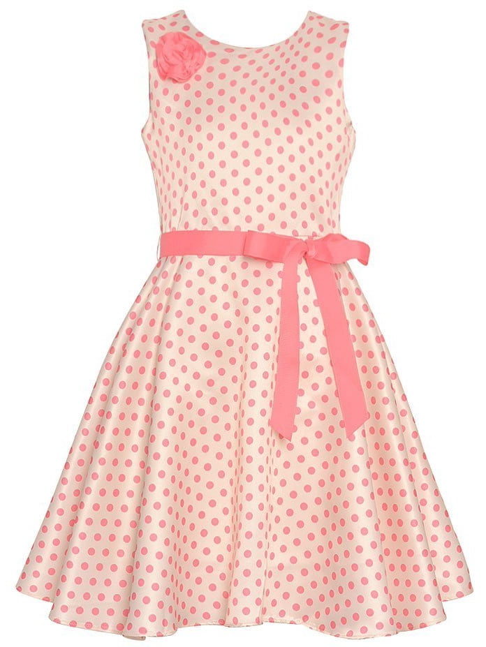 Dorissa Girls Coral Polka Dot Satin 