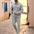 thumbnail image 4 of Fewfanhot Mens Sweatsuit Tracksuit Set 2 Pieces Solid Color Long Sleeve Button up Jacket and Cargo Pants Set, 4 of 8
