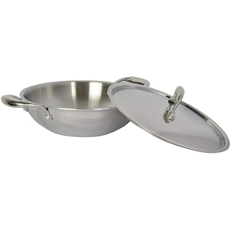 

Tabakh Food Grade 4.5 Liter Induction Friendly Platinum (TRI PLY) 18/8 Stainless Steel Kadai w/ Stainless Steel Lid (30cm 4.5 Litre)