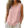 thumbnail image 3 of Rvasteizo Tank Tops for Women Fashion Summer Linen Solid Round Neck Sleeveless Ribbed Ruched Light Ladies Daily Loose Relaxed Camisole Blouse, 3 of 5