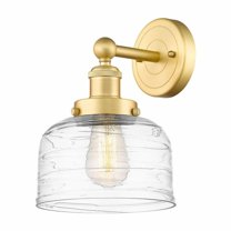 Innovations Lighting  Large Bell - 1 Light 7" Sconce Satin Gold/Clear Deco Swirl