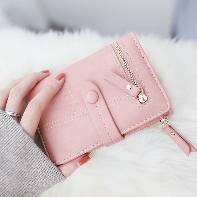 NUOLUX 1Ud Billetera En Cuero PU Rosa Para Monedas Y Tarjetas Uso Diario Portátil