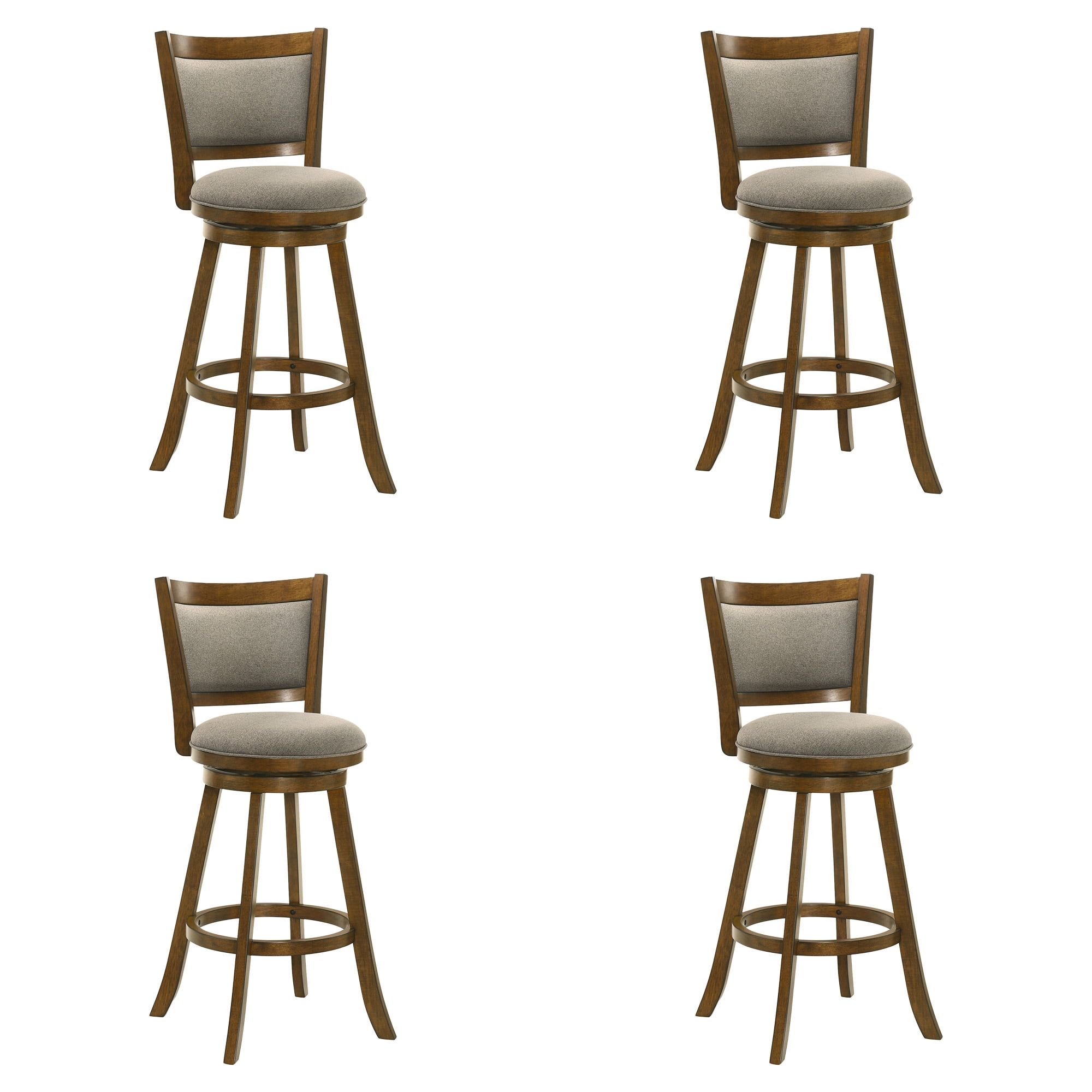 Aiden Modern Farmhouse Swivel Wood Bar Height Kitchen Bar Stool in Sepia Brown Finish with Grey Fabric Upholstered Seat - Set of 4