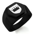 thumbnail image 1 of Stainless Steel Crown Royal Coat of Arms Shield Engraved Hexagon Crest Flat Top Biker Style Polished Ring, 1 of 1