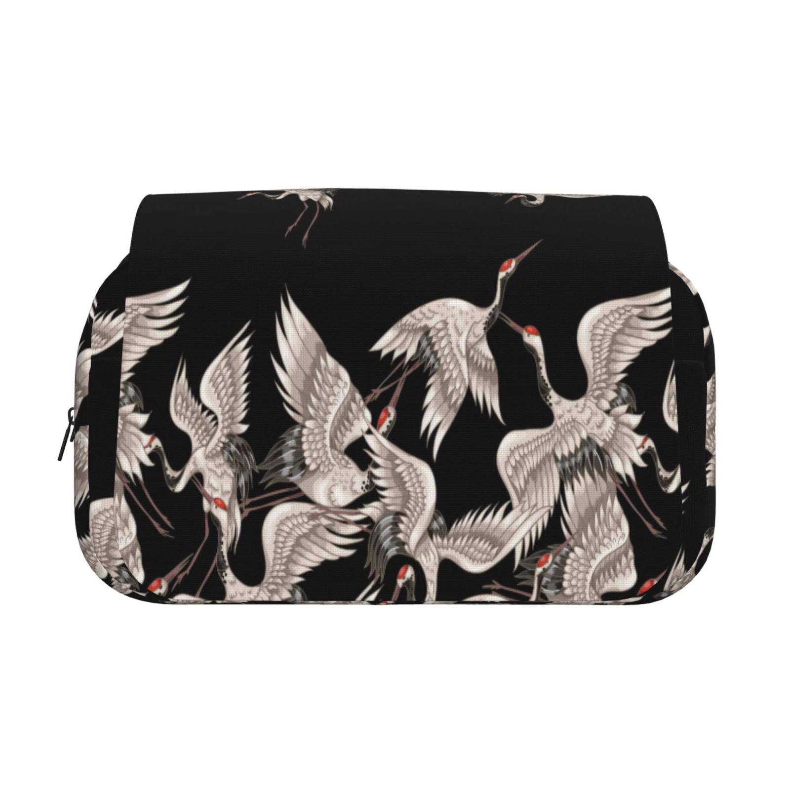 Rateoe Japanese White Crane Pattern Double Clamshell Pen Case, Storage Organizer with Two Zipper Compartments– Holds Up to 50 Pencils & Pens