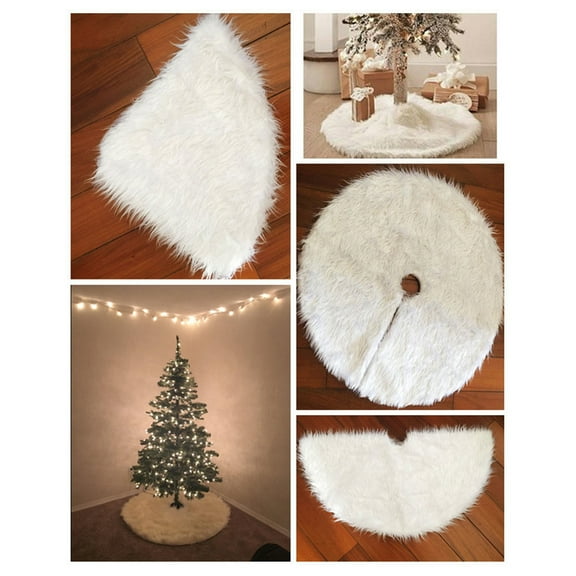 78CM Christmas Tree Skirt Felt White Plush Christmas Tree Base Decoration Apron Wrap (White)