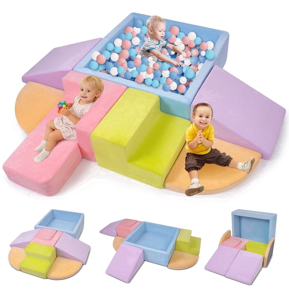 Yexmas 7-Piece Climbing Toys Soft Foam Set with Ball Pit,Indoor Play Gym Set for Toddlers