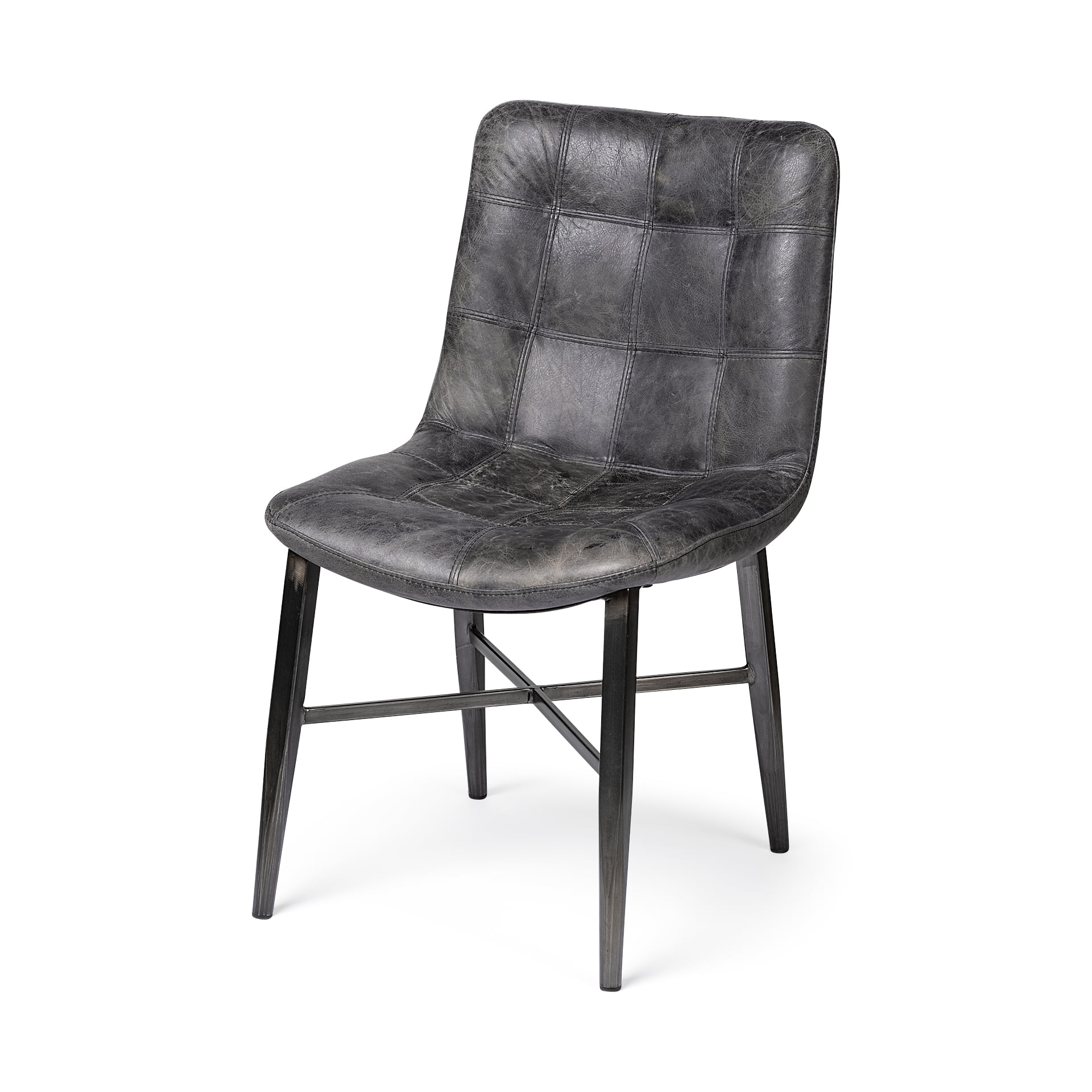 Black Leather Seat with Black Metal Frame Dining Chair Walmart Canada
