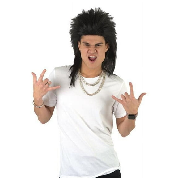HPO Adult Men Punk Rock Heavy Metal Black Mullet Costume Wig