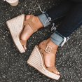 thumbnail image 3 of Womens Platform High Wedge Espadrilles Ankle Strap Sandals Summer Casual Shoes, 3 of 5