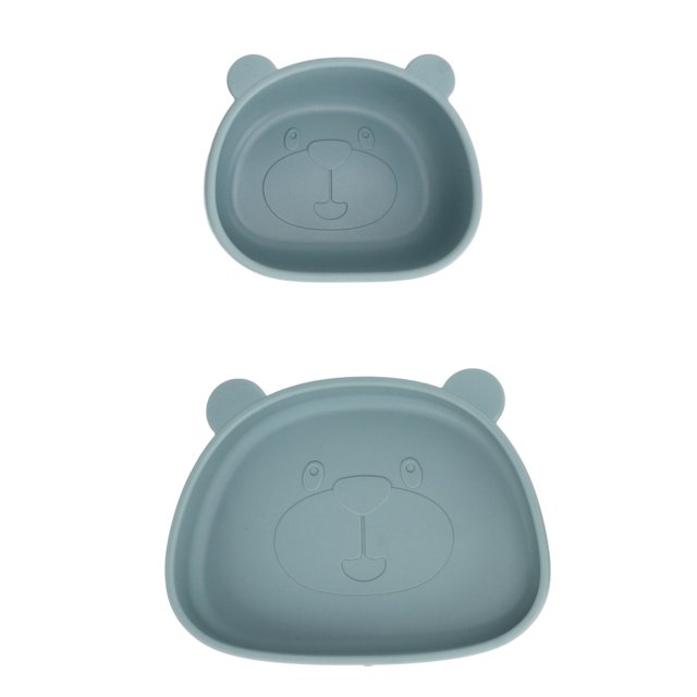 Toddler Suction Plates, Silicone Suction Bowl Soft Fall Panda Shape For Dishwasher For Kitchen Grey Blue Bowl And Plate