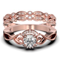 Dazzling Half Halo 2.25 Carat Round Cut Diamond Moissanite Engagement Ring Wedding Ring in 925 Sterling Silver With 18k Rose Gold Plating, Promise Ring, Trio Set, Matching Band