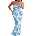 thumbnail image 1 of Femmes Off-Épaule Sans Manches Robe d'Été Élégant Bustier Bodycon Cocktail Partie Robe de Plage Streetwear, 1 of 5