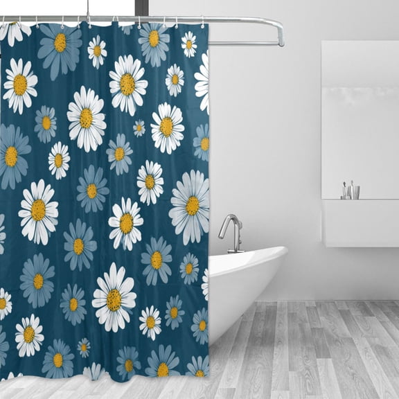 Yayeee Shower Curtain with Hooks 72"x72" Waterproof Fabric Bathroom Hanging Decor, Green Daisy Pattern