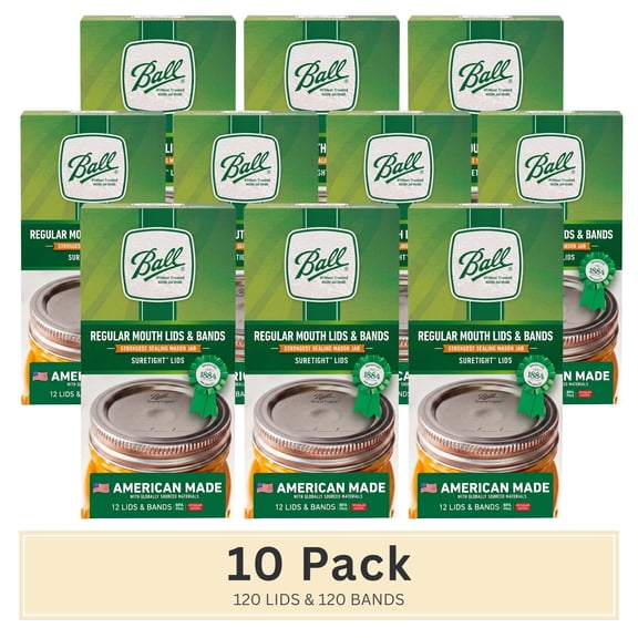 (10 pack) Ball 12-Pack Regular Mouth Canning Jar Lids and Rings, Two-Piece Mason Jar Lids with Bands for Canning and Preserving, Fits Ball Regular Mouth Mason Jars