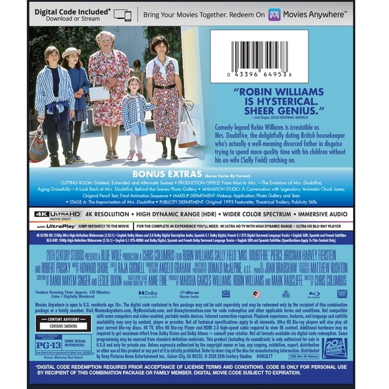 20th Century Studios - Mrs. Doubtfire [ULTRA HD] - Walmart.com