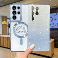 thumbnail image 5 of Zonrw Para Samsung Galaxy S21 Ultra Funda Magnética Para Mujer Niña Suave Lindo Lujo Amor Corazón Chapado Bling Degradado Brillo Claro Funda Para Teléfono Compatible Con Magsafe Contraportada A Prueba, 5 of 5