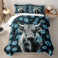 thumbnail image 2 of jejeloiu Blue Rose Highland Cow Twin Quilt Set Kids,Floral Farm Print Twin Coverlet Set,2pcs, 2 of 7