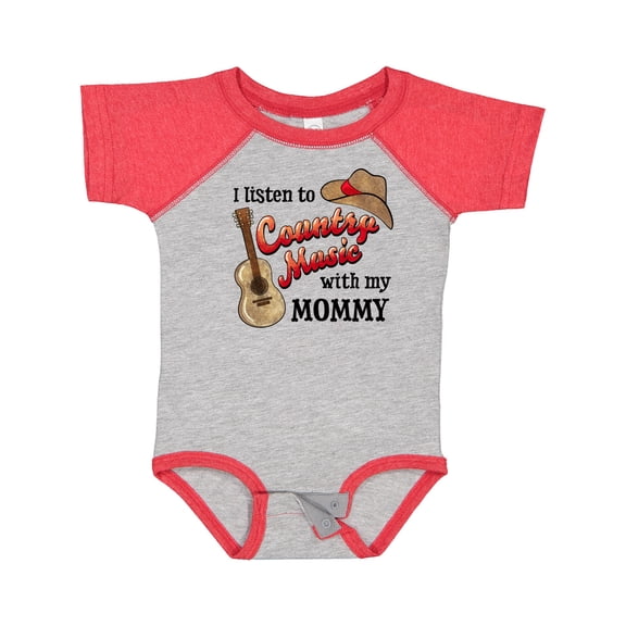 Inktastic I Listen to Country Music with My Mommy with Guitar and Hat Boys or Girls Baby Bodysuit