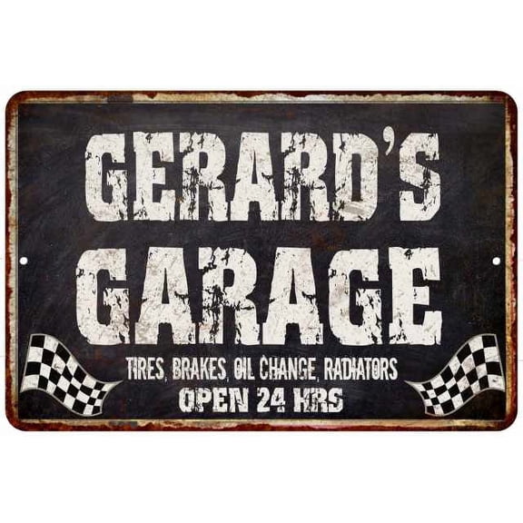 GERARD'S Garage Black Grunge Sign 8 x 12 High Gloss Metal 208120005284
