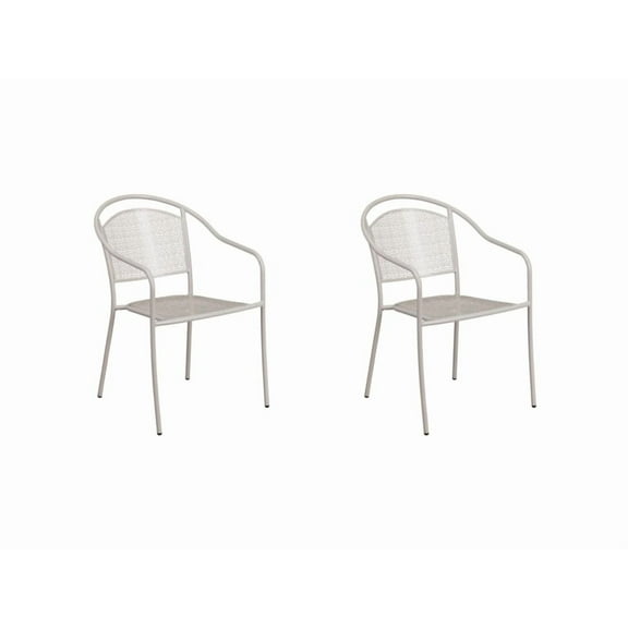 2 PACK Round Back Light Gray Metal Outdoor Patio Stackable Dining Chair For Commercial or Residential Use