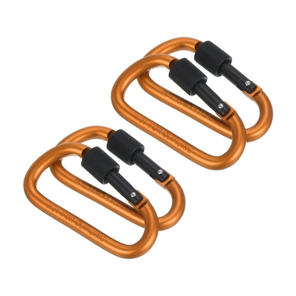 Uxcell 4 Pack Locking Hook 3" Aluminum D Ring Shape Clip Screw Gate Lock Quick Link for Keychain Outdoor Camping Hiking Orange