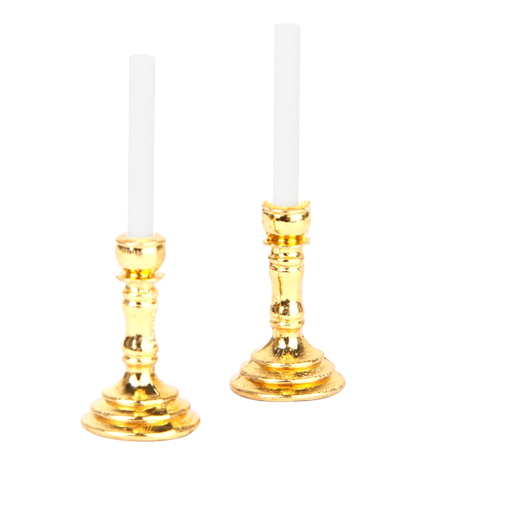 Dollhouse Miniature 1:12 Gold Single Candlestick Mini Candle Holders Toys LD 