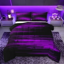 Homewish Geometric Line Pattern Bedding Comforter Set,Pixel Stripes Pattern Twin Comforter Sets,Black Purple Bedding Set For Teens,Luxury Bedroom Decor Reversible,2-Piece