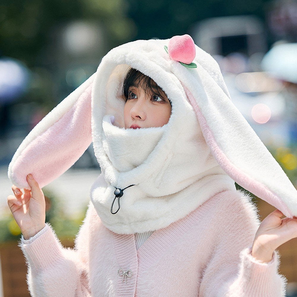 Jiibva Ski Helmet Cover,Cute Bunny Hood Ski Mask for Women and Men,Winter Warm Outdoor Hooded Sports Windproof Mask for Neck,Face