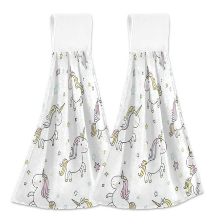 

2pcs Kitchen Hanging Towels Bathroom Hanging Towels Velcro Soft Hand Towel Absorbent Tie Towels for Kitchen Toilet Tea Bar Washcloth Decor Cute Unicorn
