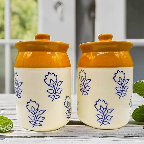  Ceramic Jars Table Pickle Jar Ceramic Jars Containers For Storage, Handmade Ceramic Pickle Jar Set with Lid, Cookie Jar (1000ml 1000ml)