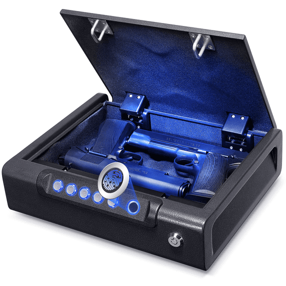 Famistar Gun Safe with Biometric Fingerprint Identification and Electronic Combination Lock, 2 Handgun Pistols Capacity